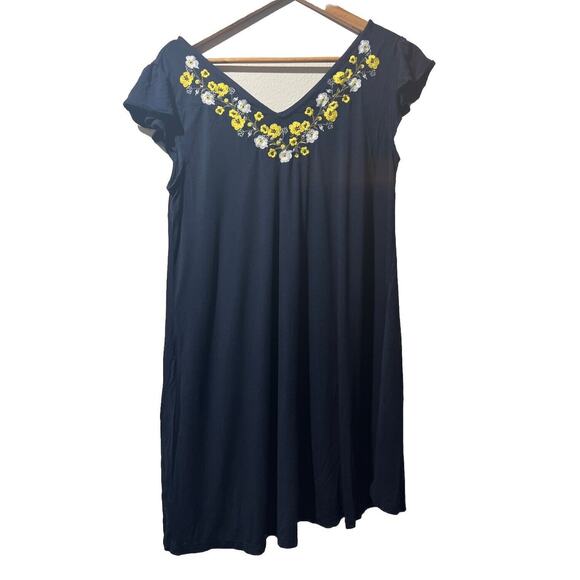 LOFT Dresses & Skirts - Loft Ann Taylor Size small petite Womens Dress Embroidered Floral Knit blue